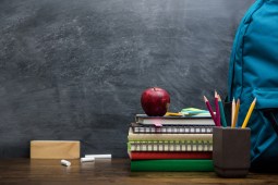 blackboard, apple, books