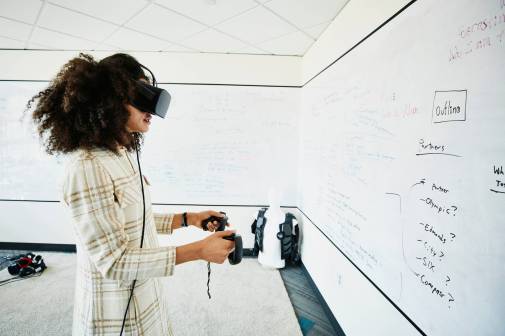 woman wearing VR headset