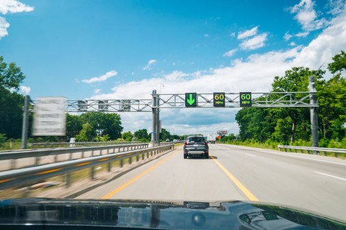 a highway view from inside a car